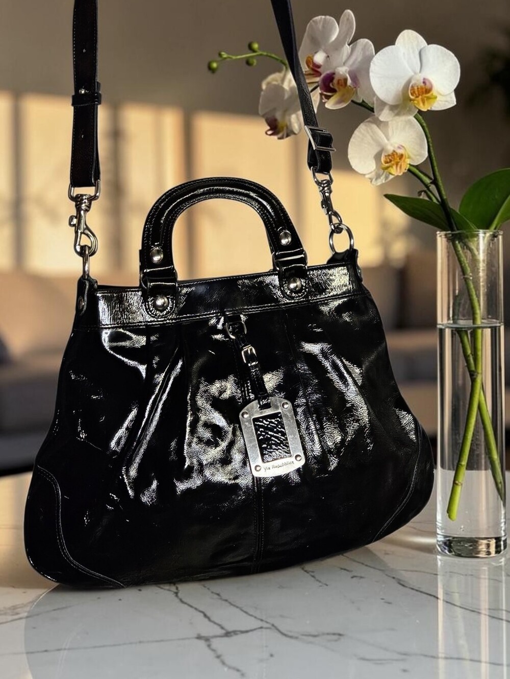 Via Repubblica Made In Italy Black Genuine Leather Satchel